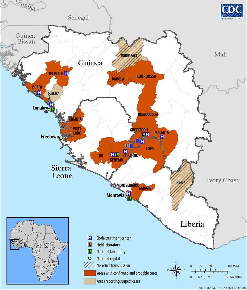 Guinea Sierra Leone Ebola Map April 14th, 2014